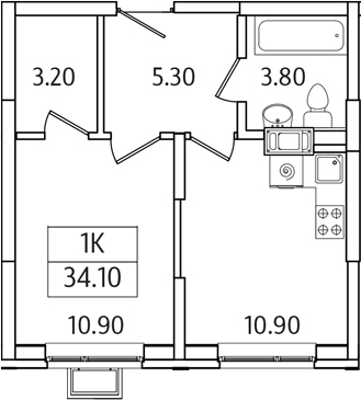 1-комн., 34.1 м², 16/21 этаж, ЖК «Видный Берег 2.0»