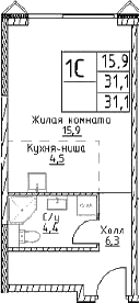 Студия, 31.1 м², 24/29 этаж, ЖК «Наметкин Тауэр»