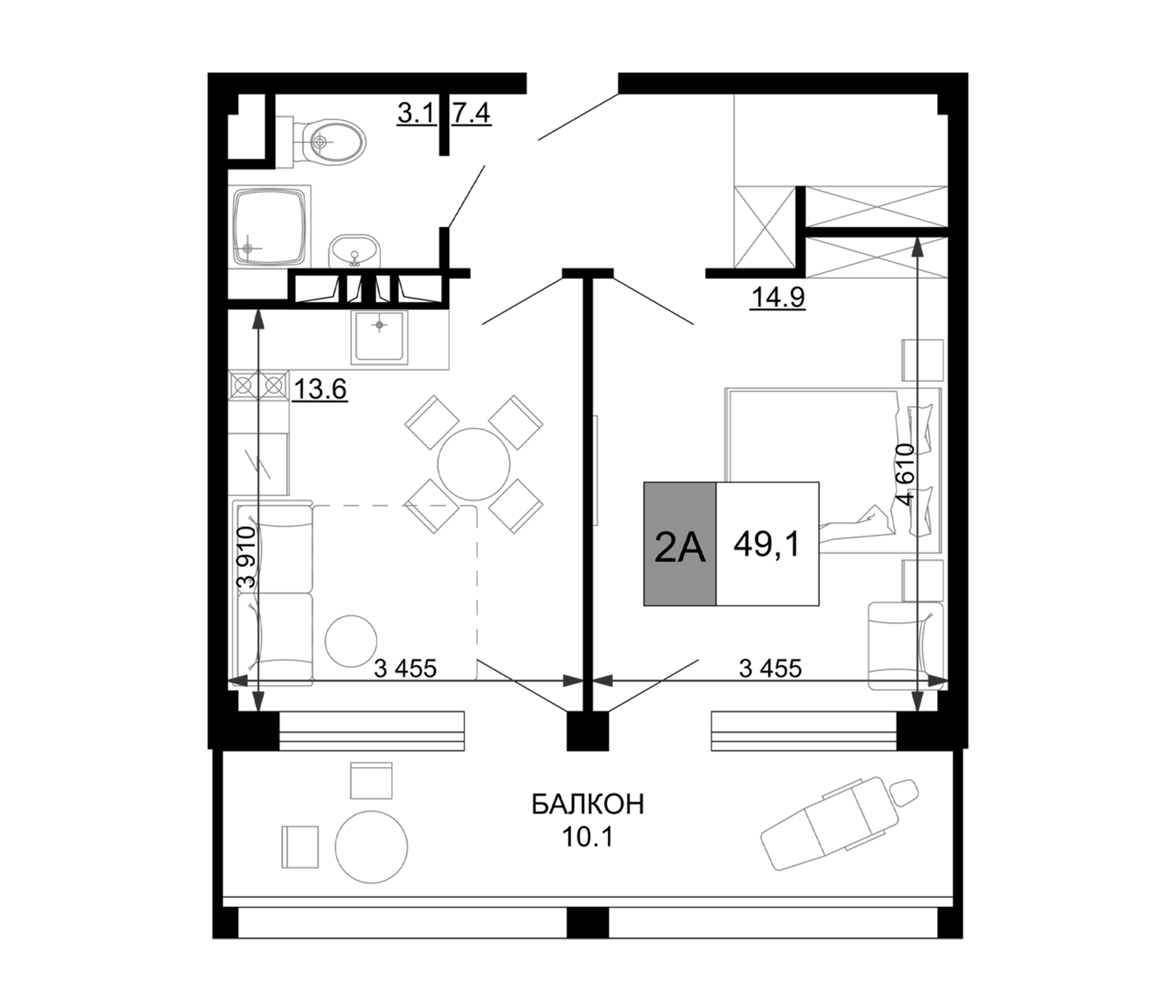 2-комн., 39 м², 6/9 этаж, ЖК «Гостиничный комплекс Мореград»