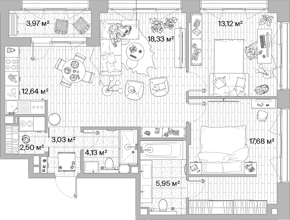 3-комн., 77.37 м², 8/10 этаж, ЖК «МЫС»