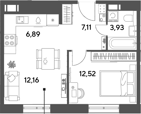 2-комн., 42.61 м², 8/9 этаж, ЖК «Публицист»