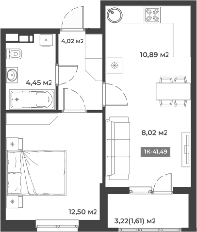 1-комн., 39.88 м², 1/5 этаж, ЖК «Соловей»