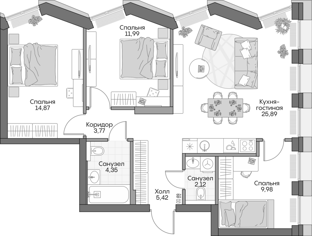 4+ комнаты, 75.3 м², 6/16 этаж, ЖК «Инсайдер»