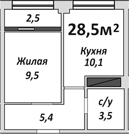 1-комн., 28.5 м², 8/9 этаж, ЖК «Европейский»