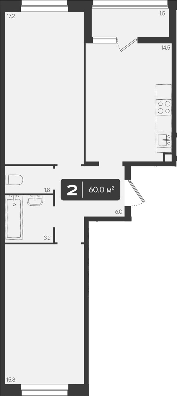 2-комн. квартира, 58.5 м² в ЖК Архитектор. ГК ЮгСтройИнвест — фото 2