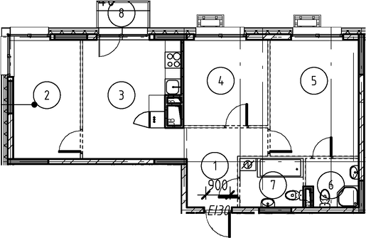 3-комн., 65.6 м², 7/17 этаж, ЖК «Форевиль»