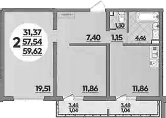 2-комн. квартира, 57.54 м² в ЖК Предгорье Лаго-Наки — фото 2