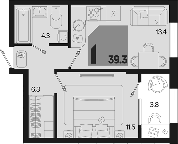 1-комн., 35.5 м², 2/18 этаж, ЖК «Первое место» — фото 2