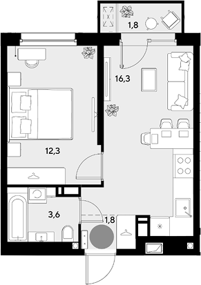 1-комн. квартира, 34 м² в ЖК Грейд — фото 2