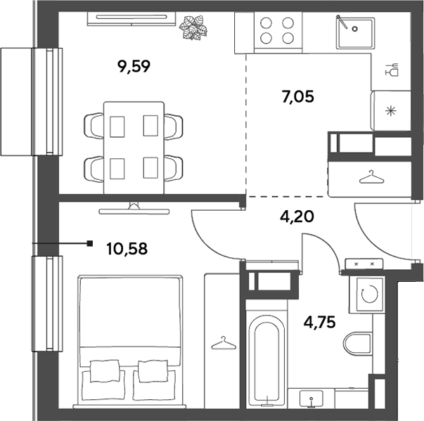 2-комн., 36.17 м², 6/12 этаж, ЖК «Публицист»