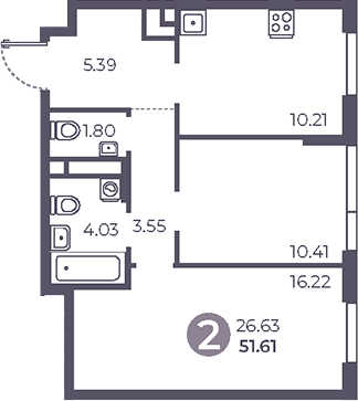 2-комн., 51.61 м², 20/28 этаж, ЖК «Нижегородская от Гранель»