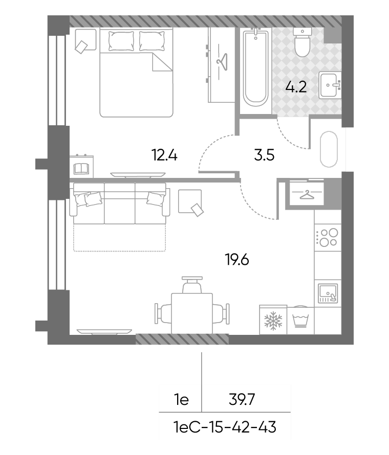 2-комн., 39.7 м², 42/43 этаж, ЖК «ЗилАрт»