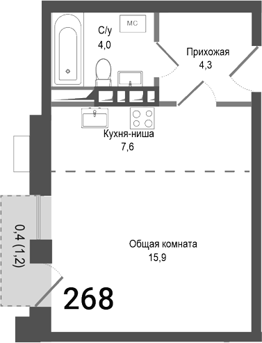 Студия, 31.8 м², 4/4 этаж, ЖК «Киноквартал»