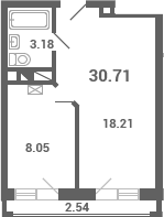 1-комн., 29.44 м², 4/4 этаж, ЖК «Южная Долина»