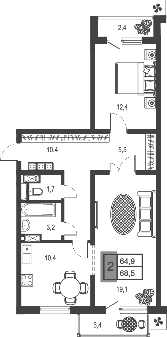 2-комн. квартира, 62.68 м² в ЖК Дом у озера — фото 2