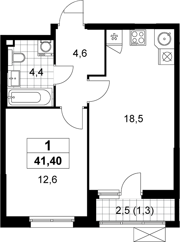 2-комн., 40.1 м², 2/13 этаж, ЖК «Прокшино»