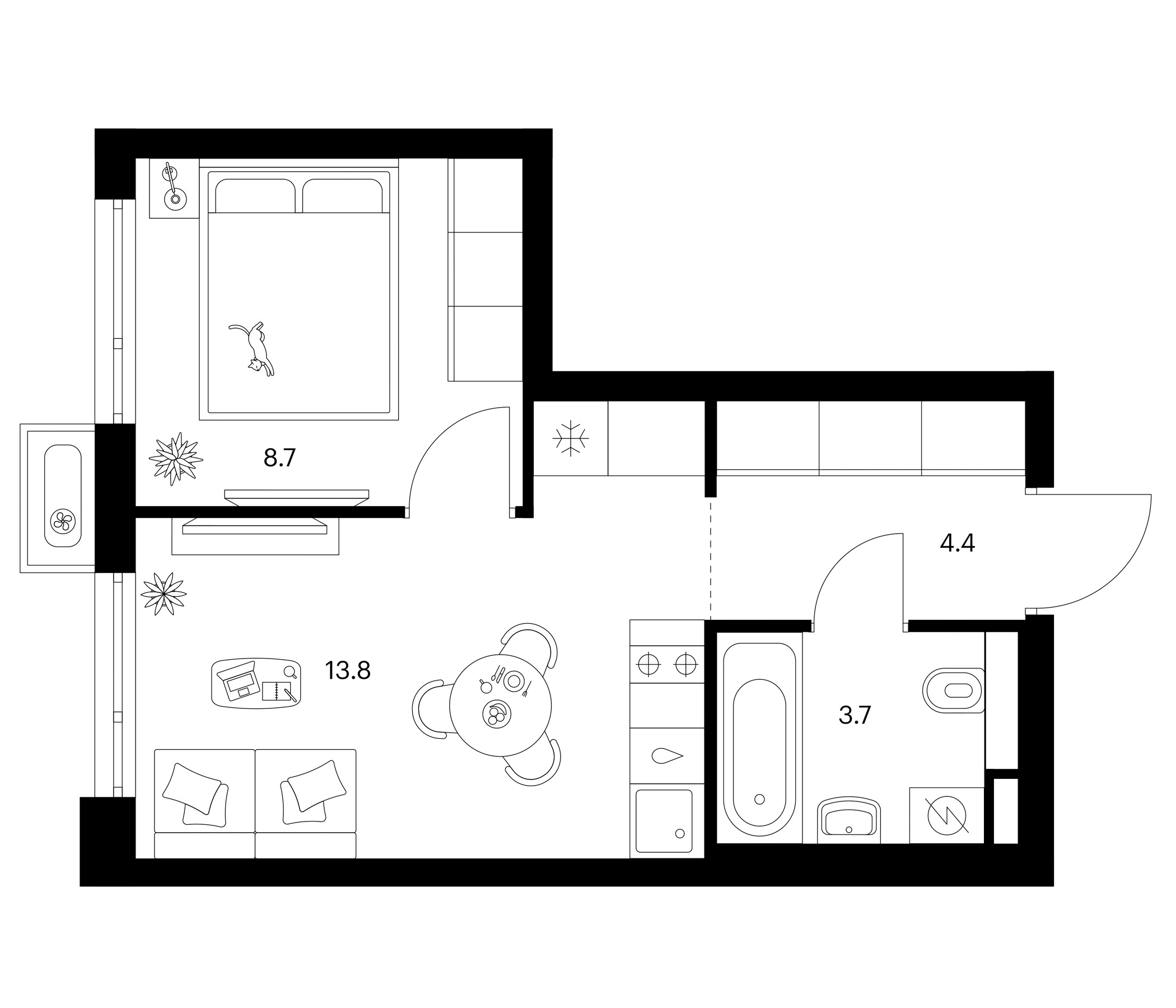 1-комн., 30.6 м², 13/14 этаж, ЖК «Зеленый парк»
