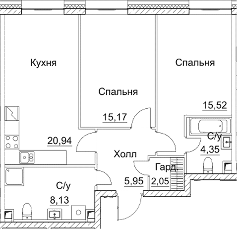 3-комн., 72.12 м², 20/28 этаж, ЖК «СЕЗАР СИТИ»