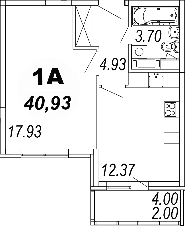 1-комн., 38.93 м², 2/4 этаж, ЖК «Шолохово»