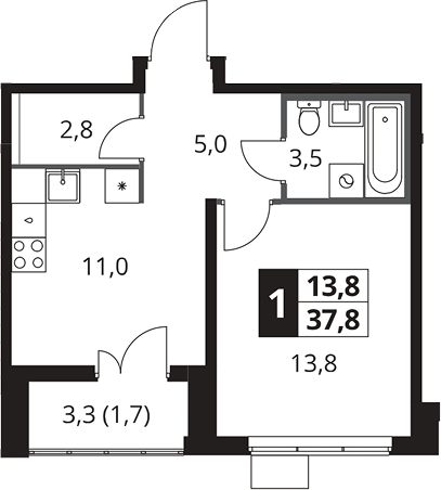 1-комн., 36.1 м², 8/25 этаж, ЖК «1-й Южный»