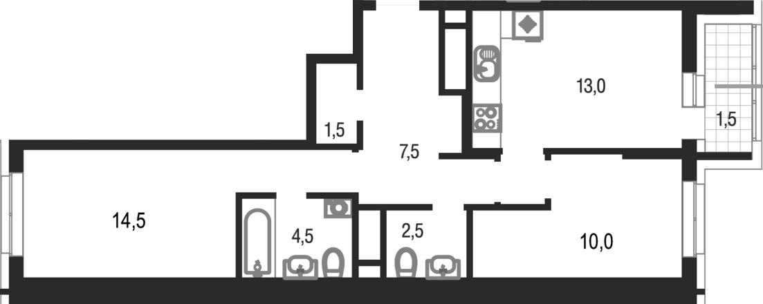 2-комн., 54.5 м², 13/25 этаж, ЖК «Котельники парк»