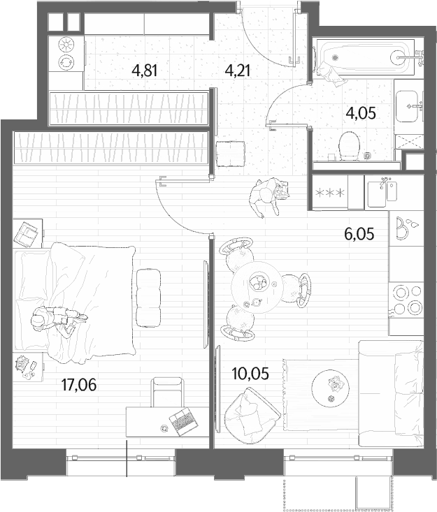 2-комн., 46.23 м², 8/10 этаж, ЖК «МЫС»