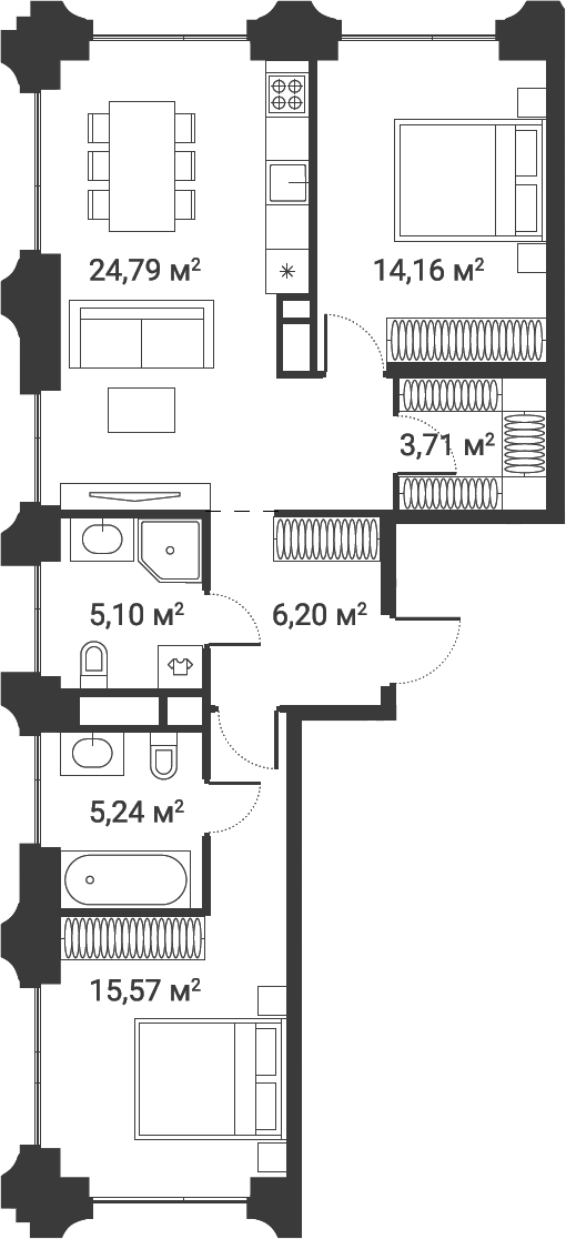 3-комн., 72.8 м², 5/25 этаж, ЖК «Первый Нагатинский»