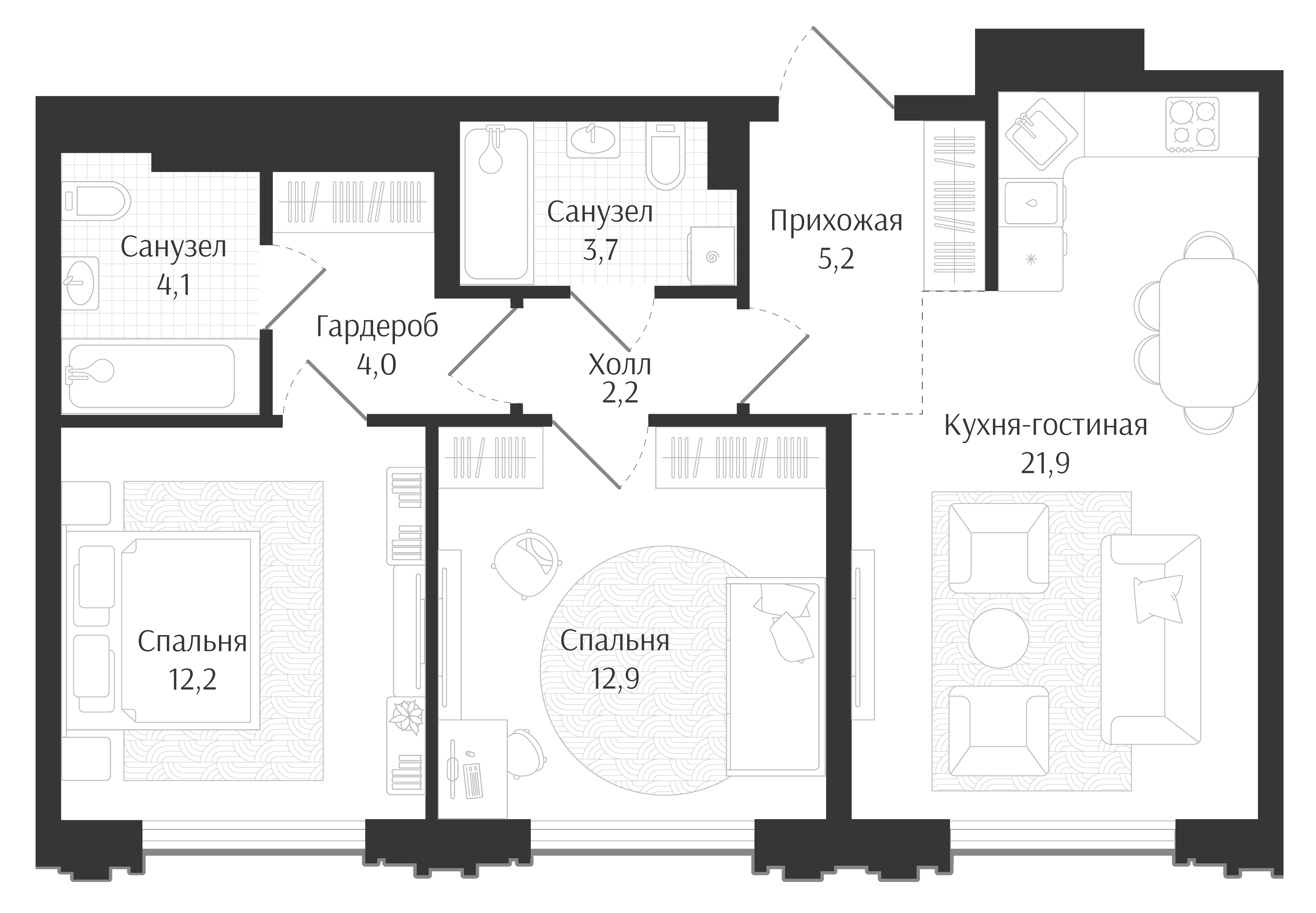 3-комн. квартира, 66.2 м² в ЖК Брют Резиденс — фото 2