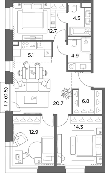 4+ комнаты, 81.9 м², 4/6 этаж, ЖК «Станиславский»