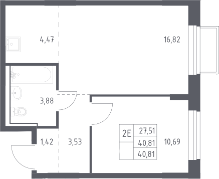 2-комн., 40.81 м², 2/17 этаж, ЖК «Томилино Парк»