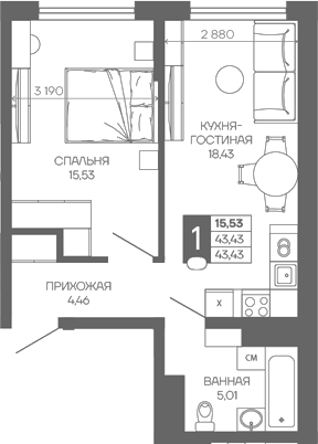1-комн. квартира, 43.43 м² в ЖК Иначе в Молодежном — фото 2