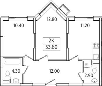 2-комн., 53.6 м², 2/23 этаж, ЖК «Видный Берег 2.0»