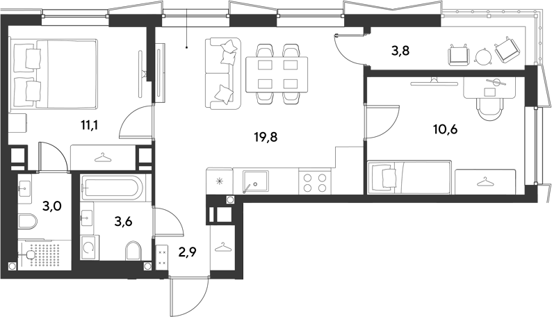 2-комн., 51 м², 6/9 этаж, ЖК «Ридз»