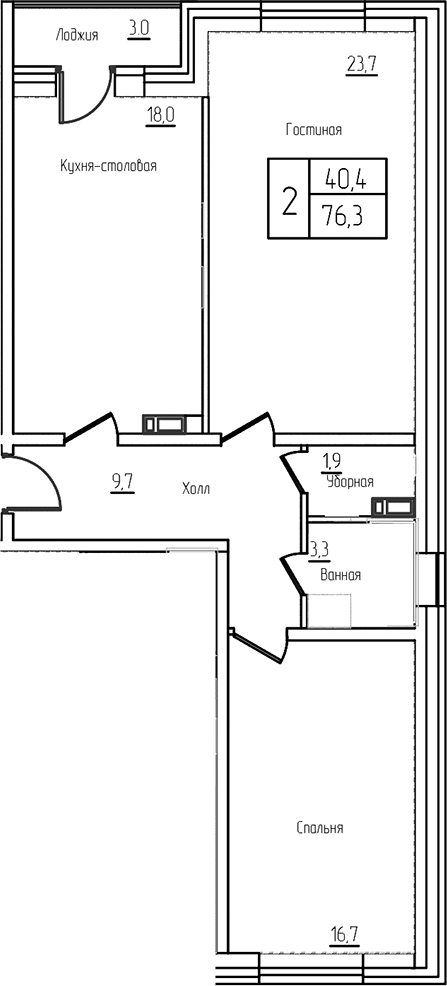 3-комн., 73.3 м², 10/12 этаж, ЖК «Троицкий»