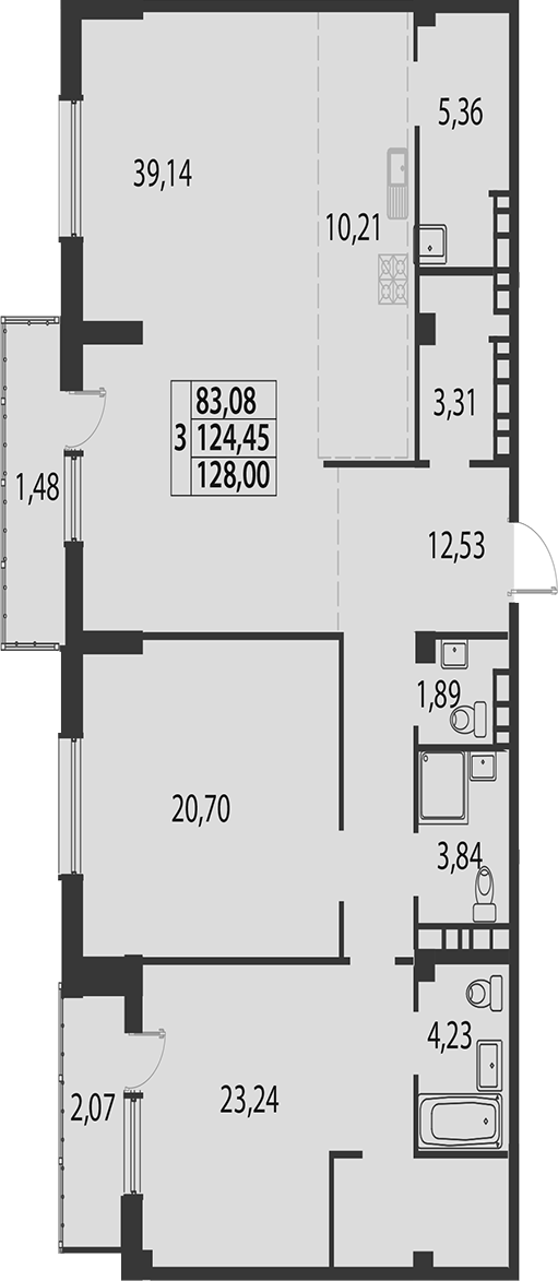 3-комн., 124.45 м², 3/5 этаж, ЖК «жилой квартал «Белые Росы (Динская)»»