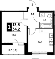 1-комн., 32.4 м², 18/20 этаж, ЖК «Южная Битца»