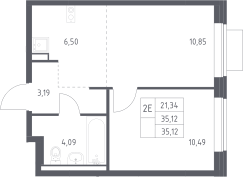 2-комн., 35.12 м², 2/12 этаж, ЖК «Новое Видное»