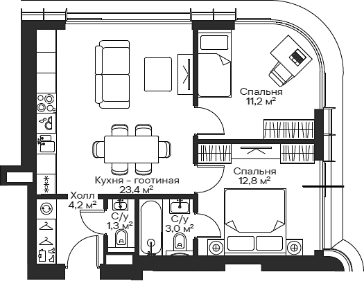 3-комн., 54.5 м², 44/54 этаж, ЖК «Сити Бэй»