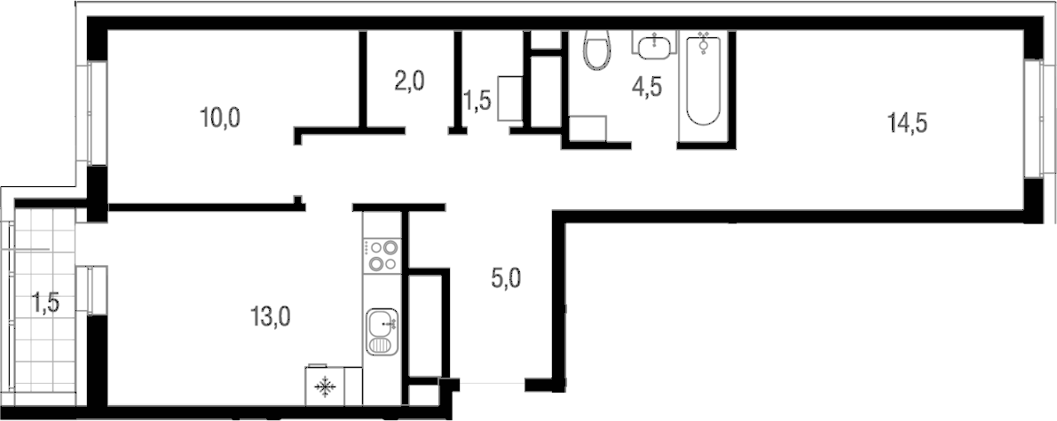 2-комн., 50.5 м², 13/25 этаж, ЖК «Котельники парк»