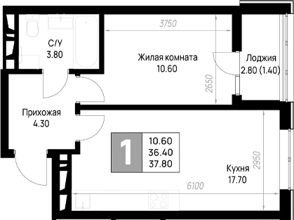 1-комн. квартира, 36.4 м² в ЖК На высоком берегу — фото 2