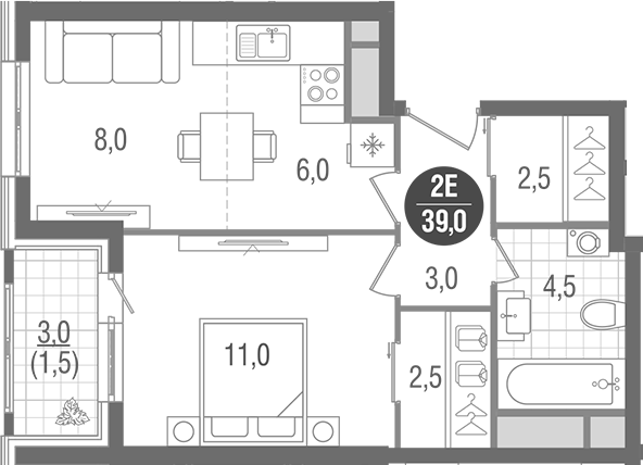 2-комн., 37.5 м², 31/32 этаж, ЖК «Кантемировский»
