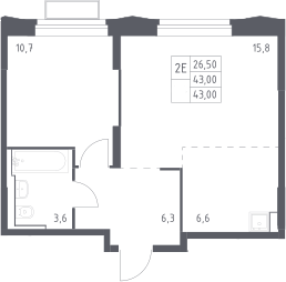2-комн., 43 м², 23/24 этаж, ЖК «Квартал Строгино»