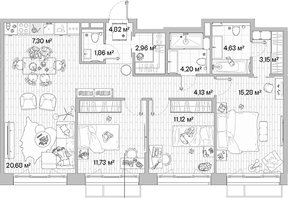 4+ комнаты, 91.86 м², 7/12 этаж, ЖК «МЫС»