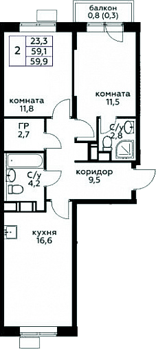 2-комн. Цветочные Поляны