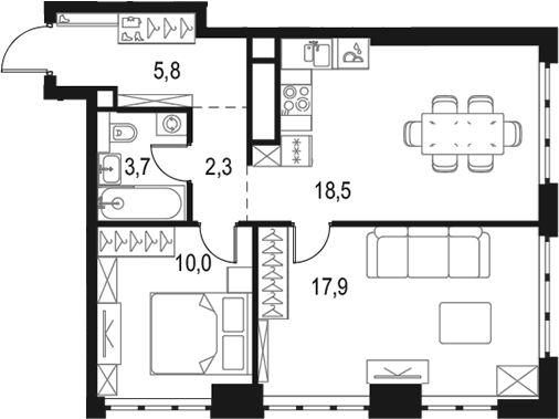 3-комн., 58.2 м², 40/50 этаж, ЖК «Левел Южнопортовая»