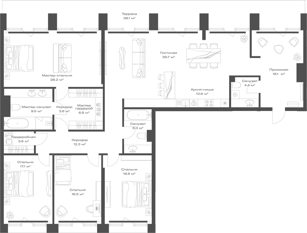 4+ комнаты, 196.57 м², 9/11 этаж, ЖК «Опус»