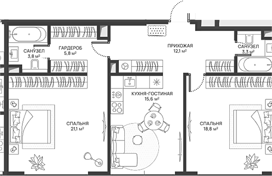 3-комн., 80.5 м², 41/52 этаж, ЖК «СВЕТ»