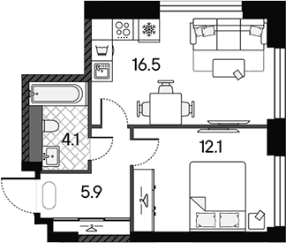 2-комн., 38.6 м², 9/43 этаж, ЖК «МАРК»