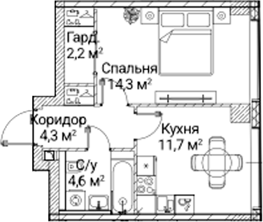 1-комн., 37.04 м², 7/41 этаж, ЖК «СЕЗАР БУДУЩЕЕ»