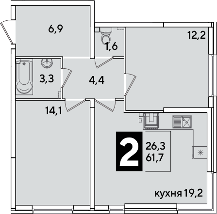 3-комн. квартира, 61.7 м² в ЖК Самолет — фото 3